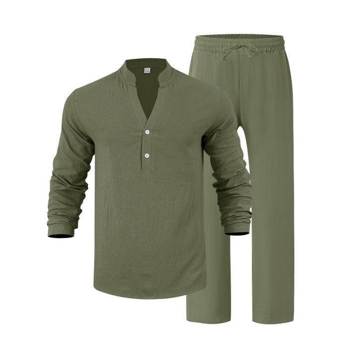 Herren komfortables Homewear-Set mit eleganter Knopfleiste und langen Hosen Drune