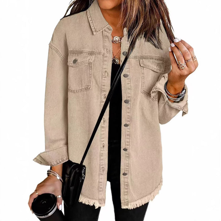 Damen Oversized Jeanshemd mit Fransen Drune