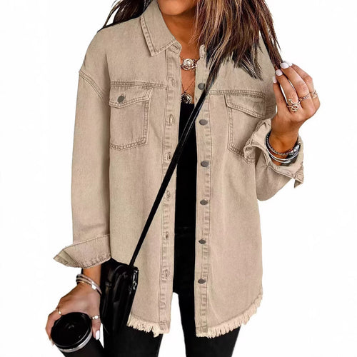 Damen Oversized Jeanshemd mit Fransen Drune