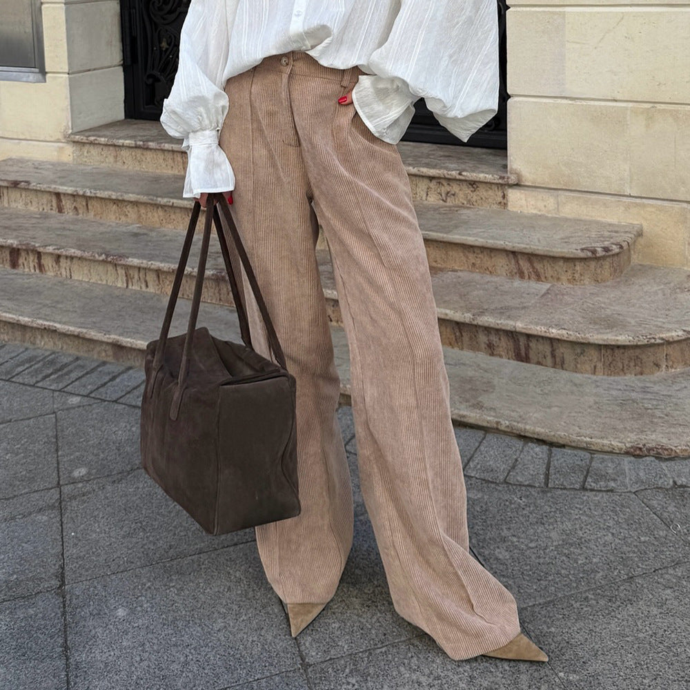 Damen weite Cordhose mit elegantem Schnitt und hohem Bund Drune