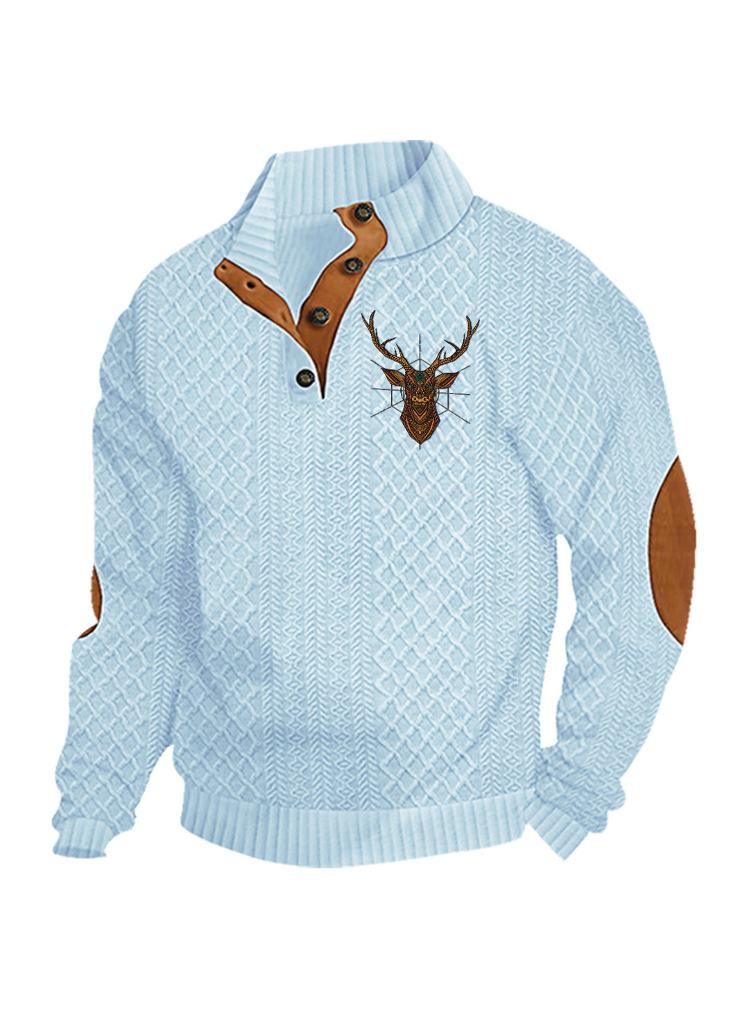 Herren nan Heritage-Strukturpullover mit Stehkragen Lederimitat-Besatz Ellenbogen-Patches und Halbknopfleiste Drune