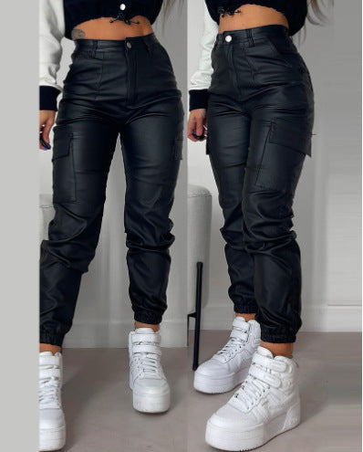 Damen modische Cargo-Hose mit elastischem Bund und Eingrifftaschen Drune