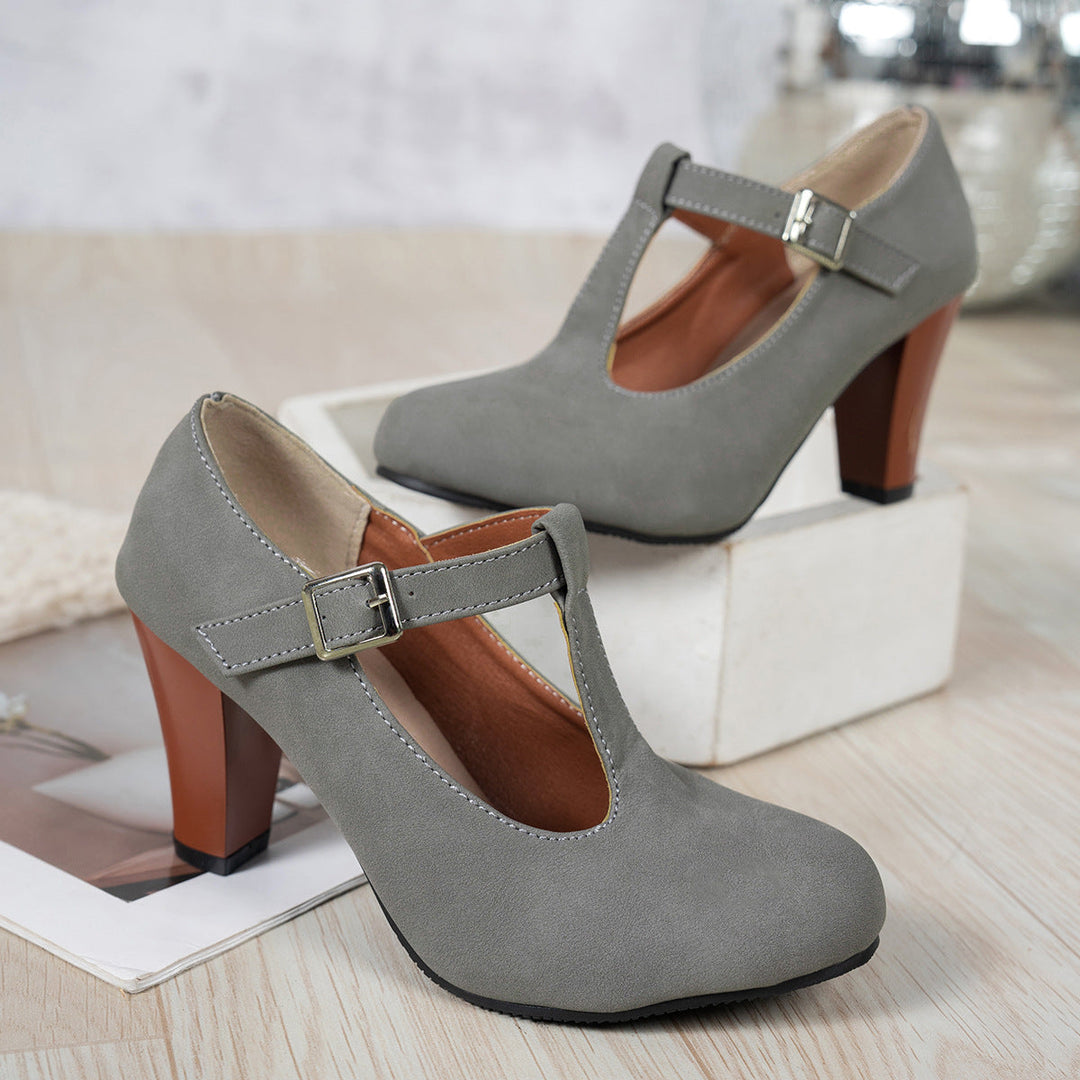 Damen T-strap Pumps mit eleganter Absatzhöhe und verstellbarem Riemen Drune
