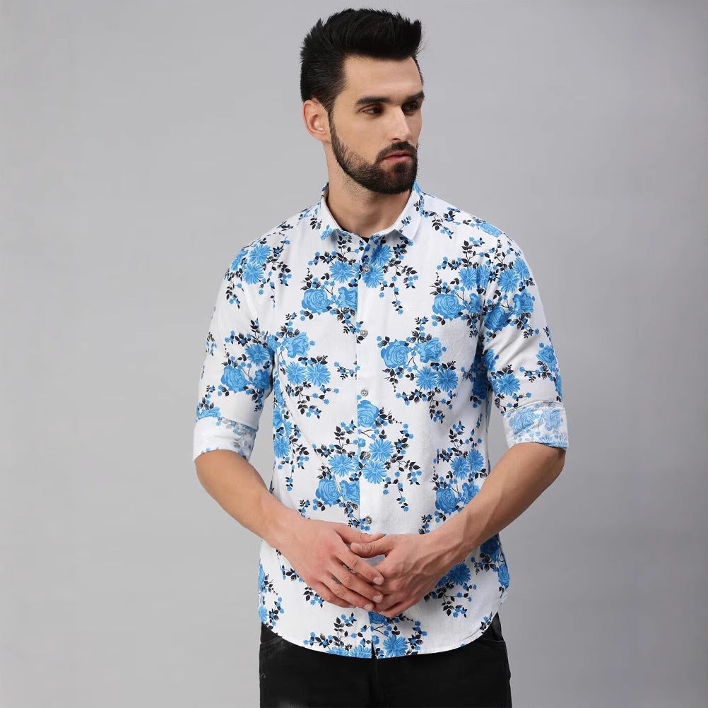 Herren blumiges Kurzarmhemd mit modernem Schnitt Drune
