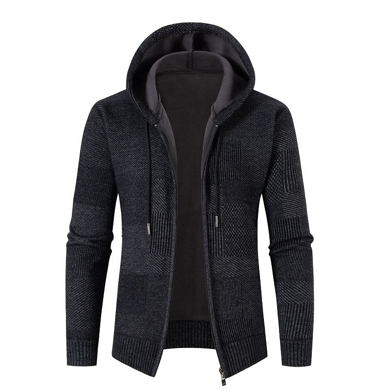 Herren Strickjacke mit gefütterter Kapuze und modernem Waffelmuster Drune