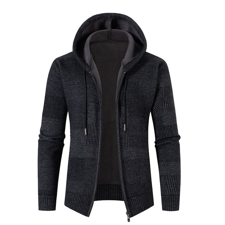 Herren Strickjacke mit gefütterter Kapuze und modernem Waffelmuster Drune