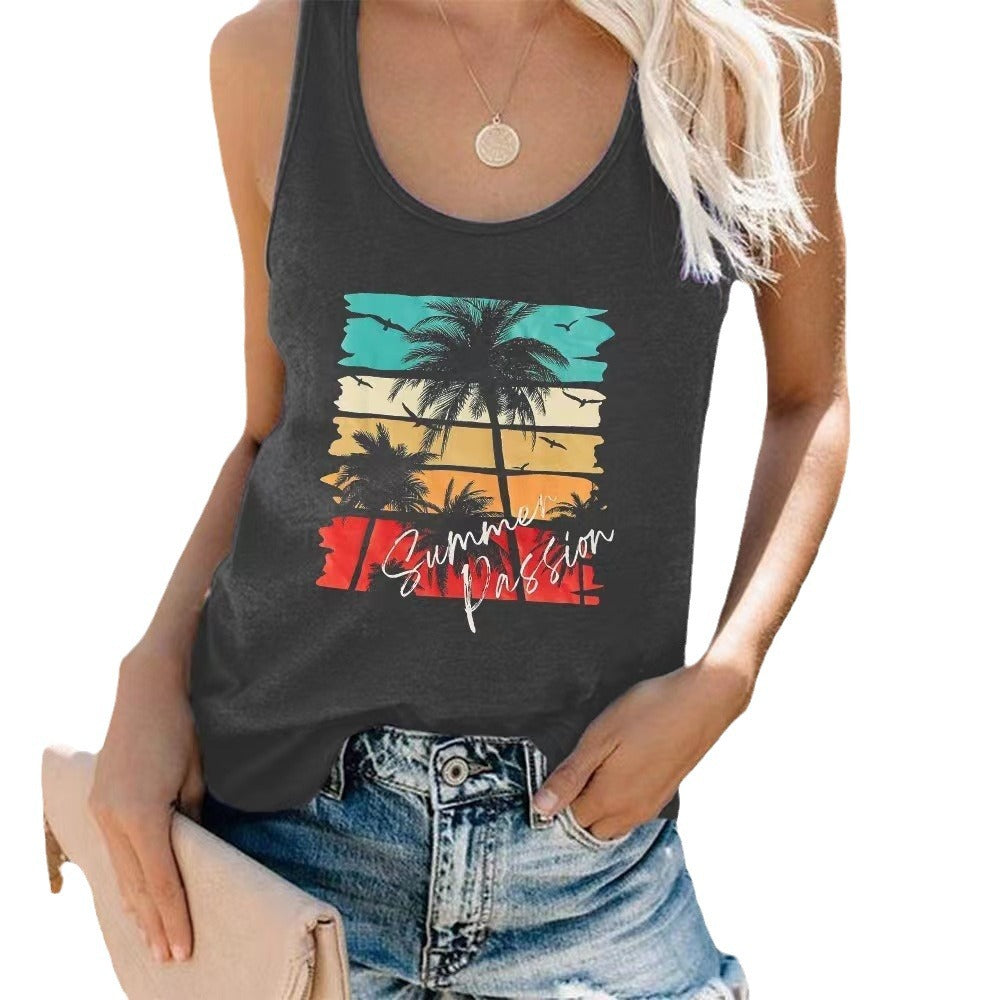 Damen ärmelloses Freizeitshirt mit trendigem Grafikdesign Drune