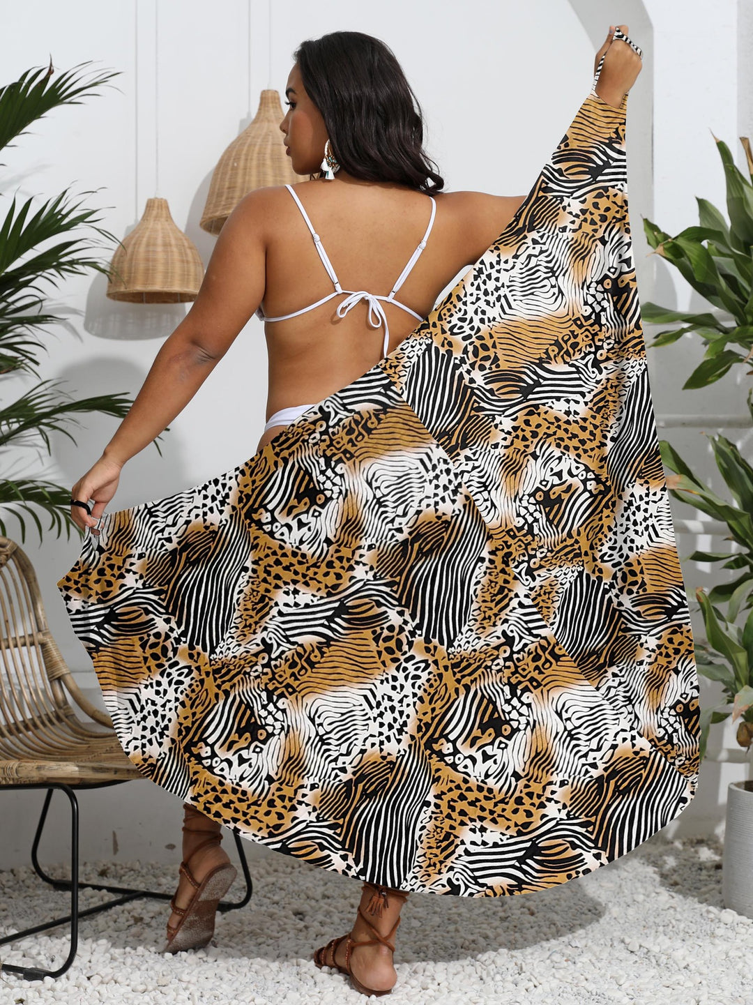 Damen eleganter Wickelsarong mit modernem Muster Drune