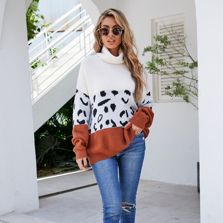 Damen modischer kuscheliger Pullover mit hohem Kragen und tierischem Muster Drune