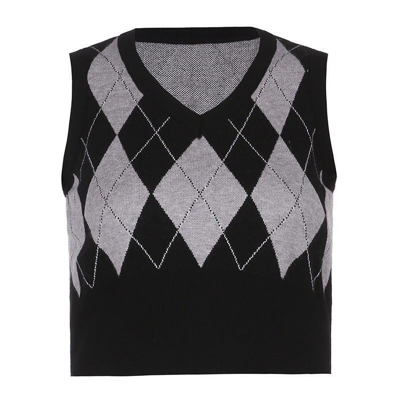 Damen cropped Stricktop mit modernem Rautenmuster Drune