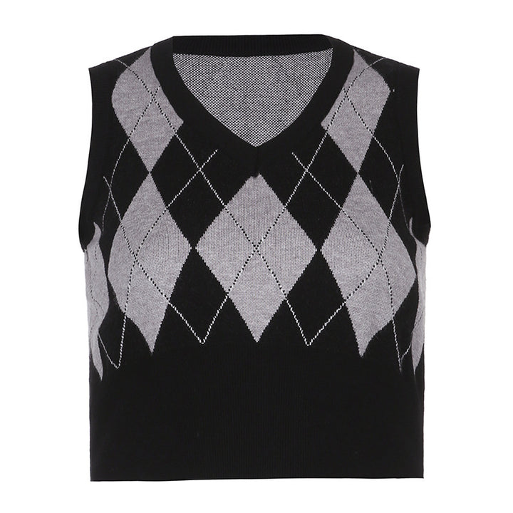 Damen cropped Stricktop mit modernem Rautenmuster Drune