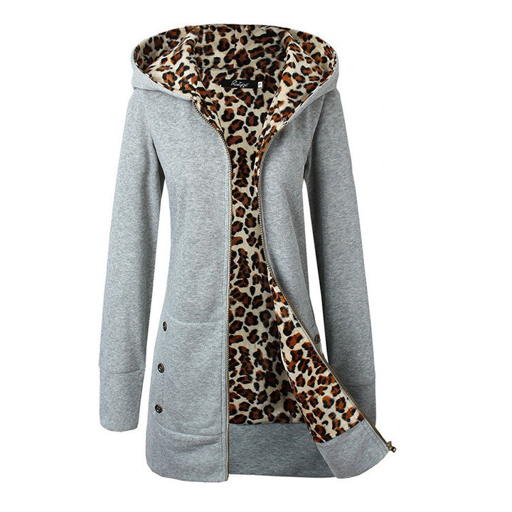 Damen Sportliche Longjacke mit leopardenmuster innen Drune