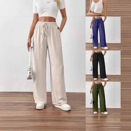 Damen Weite Chiffon-Hose mit elastischem Bund und Tunnelzug Drune