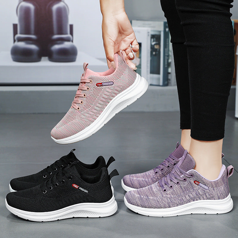 Damen nan leichte atmungsaktive Strick-Walking-Sneaker mit gepolstertem Fersenabschluss und dämpfender EVA-Zwischensohle Drune