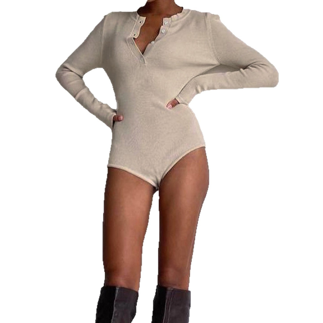 Damen Langarm-Bodysuit mit Knopfleiste und Rippstruktur Drune
