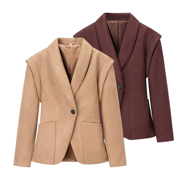 Damen Modische Blazerjacke aus weichem Wildlederimitat Drune