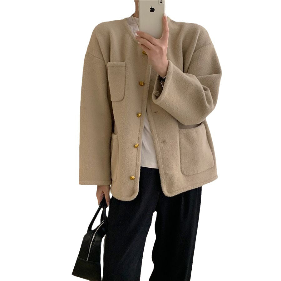 Damen Softe Jacke mit dekorativen Knöpfen und großen Taschen Drune