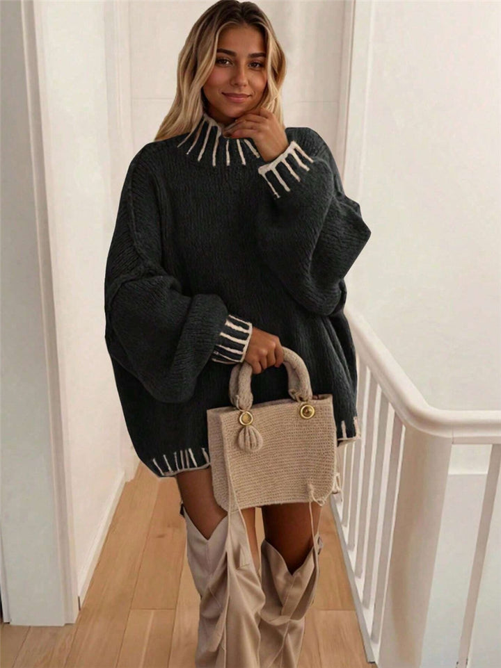 Damen Oversized Strickpullover mit dekorativem Kragen Drune