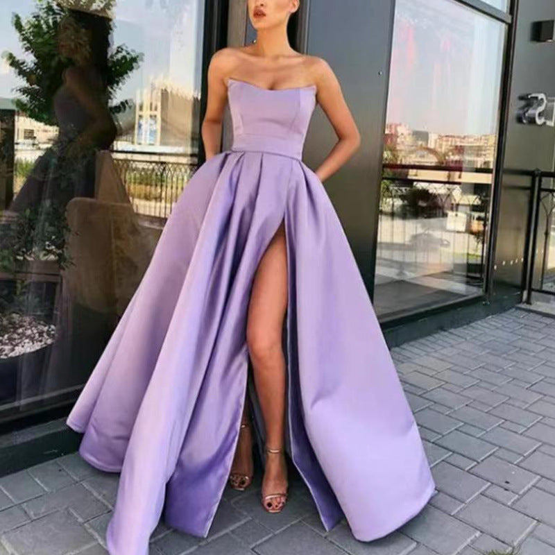 Damen Elegantes Abendkleid mit tiefem Schlitz und schwingendem Rock Drune