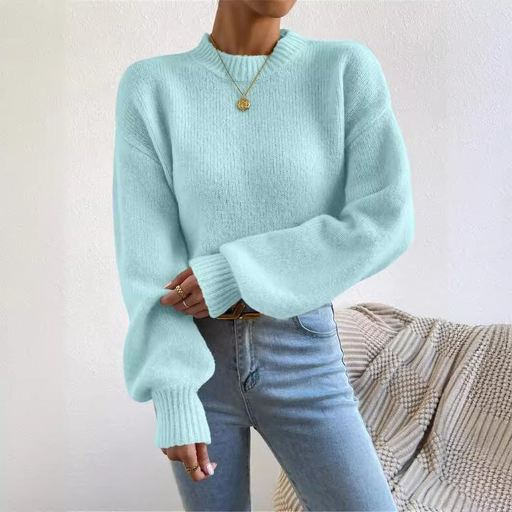 Damen lockerer Strickpullover mit hohem Kragen und strukturiertem Design Drune