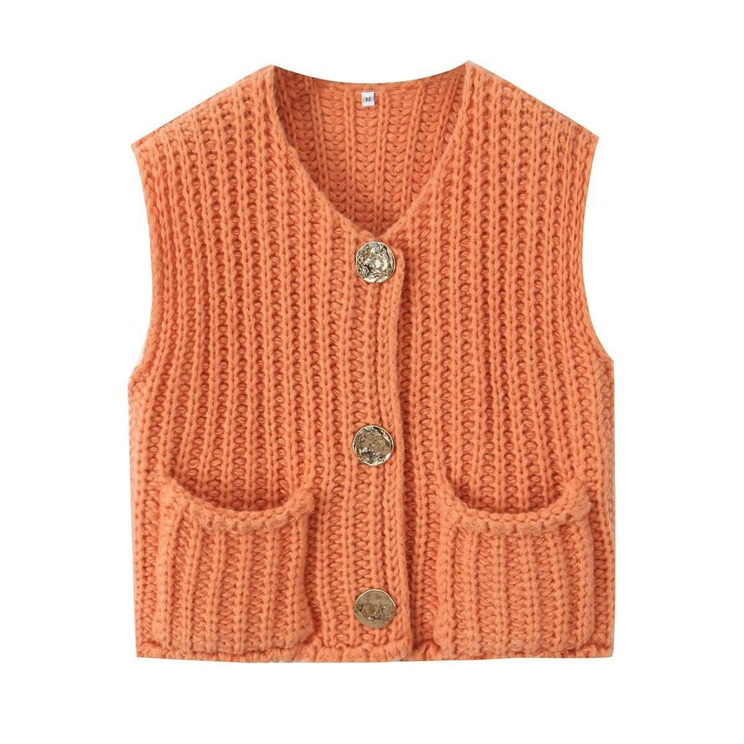Damen Strickweste mit dekorativem Knopfverschluss Drune