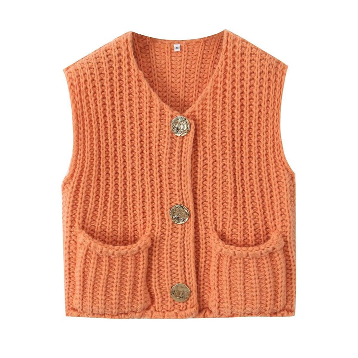 Damen Strickweste mit dekorativem Knopfverschluss Drune