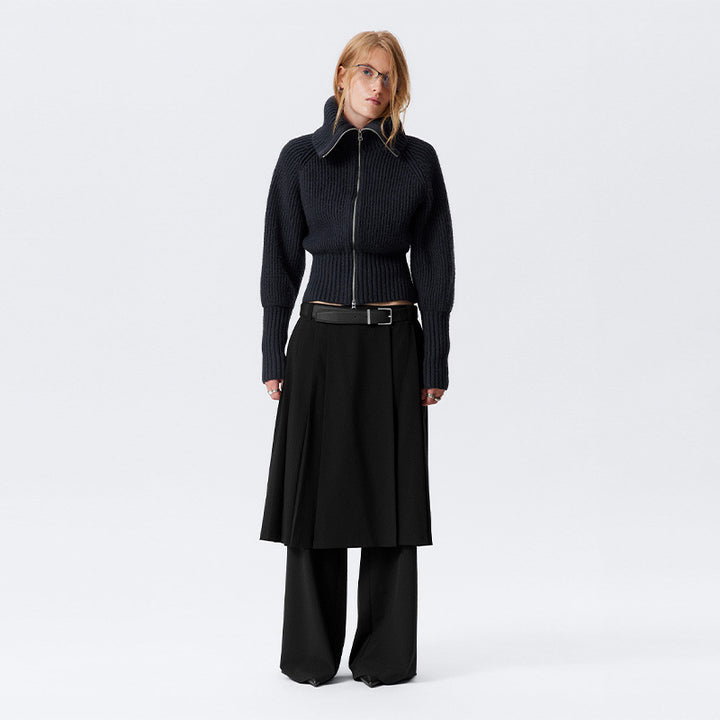Damen Strickjacke mit hohem Kragen und modischem Reißverschluss Drune