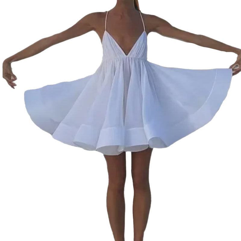 Damen Sommerkleid mit tiefem V-Ausschnitt und verspieltem Saum Drune