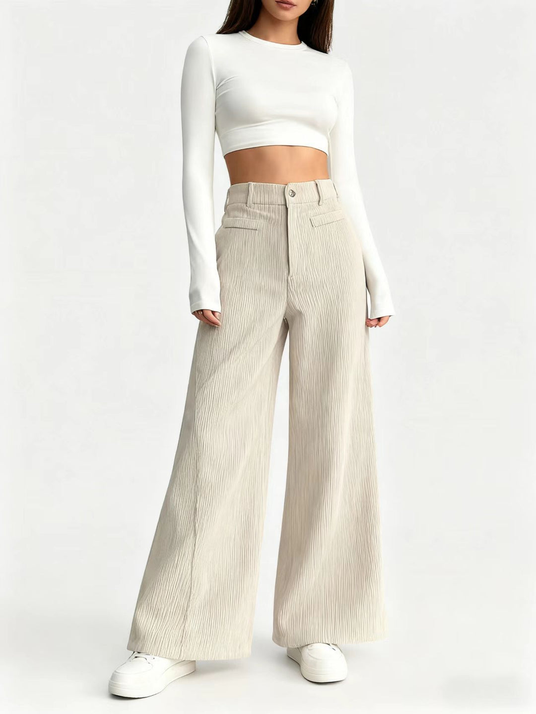 Damen weite Faltenhose mit hohem Bund Drune