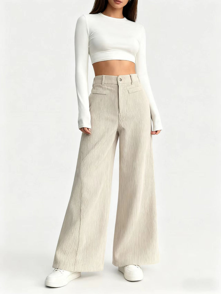Damen weite Faltenhose mit hohem Bund Drune