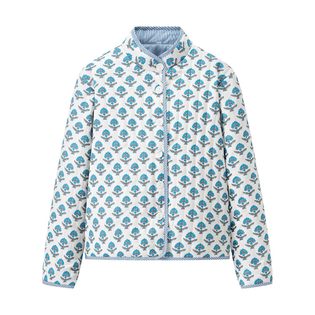 Damen gesteppte Blousonjacke mit floralem Muster und praktischen Knöpfen Drune
