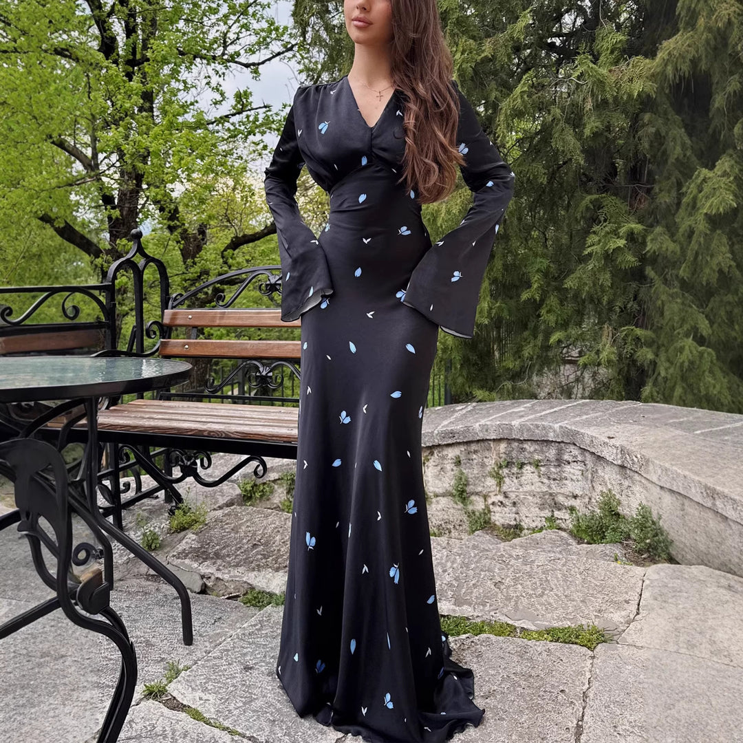 Damen Langärmeliges Maxikleid mit floralen Mustern und femininer Silhouette Drune