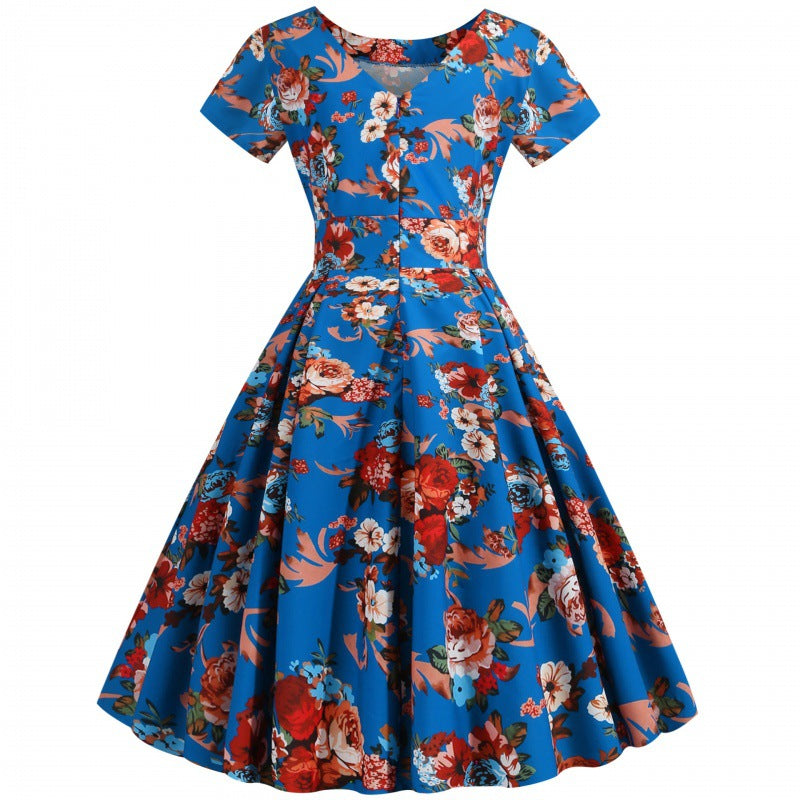 Damen Swingkleid mit floralem Design und tailliertem Oberteil Drune