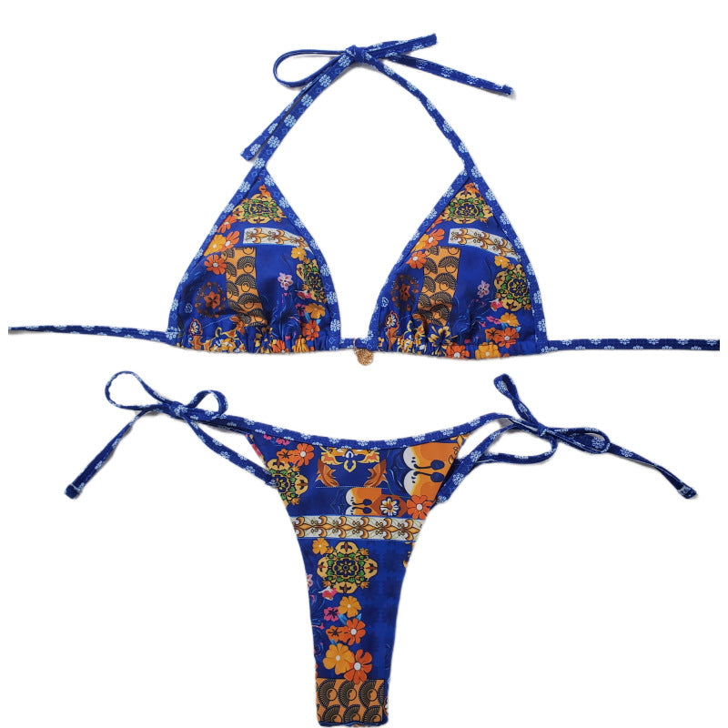 Damen Triangel-Bikini mit floralem Design und verstellbaren Bändern Drune