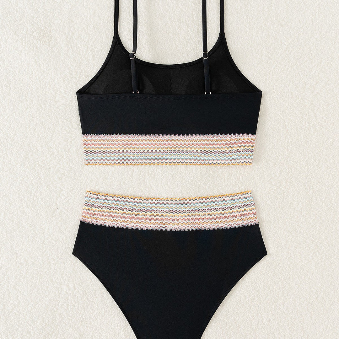Damen Sportliches Bikini-Set mit hohem Bund und buntem Wellenmuster Drune