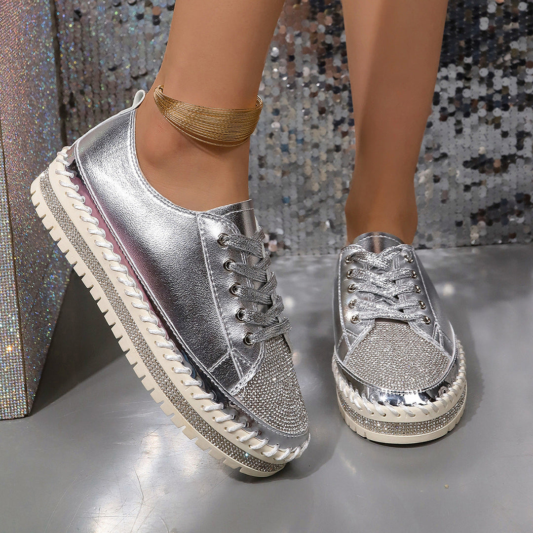 Damen Glamouröse Sneaker mit funkelndem Strass und trendiger Profilsohle Drune