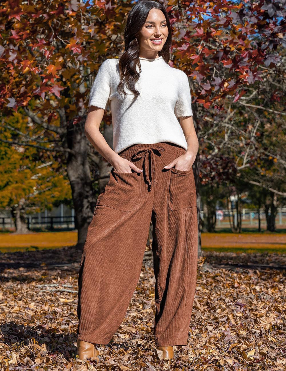 Damen Weite Velours-Hose mit verstellbarem Bund Drune