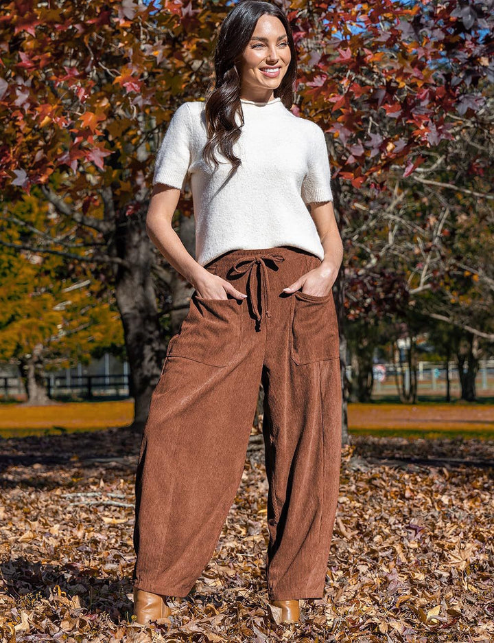 Damen Weite Velours-Hose mit verstellbarem Bund Drune
