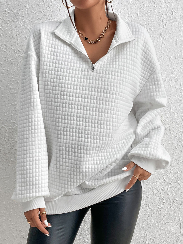 Damen lässiger Sweatpullover mit hohem Kragen und strukturiertem Waffelmuster Drune