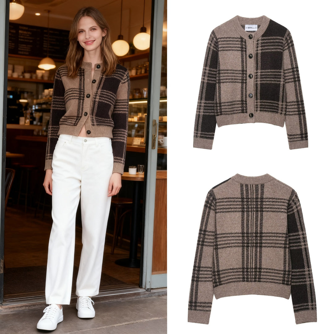 Damen Modische Karostrickjacke Drune