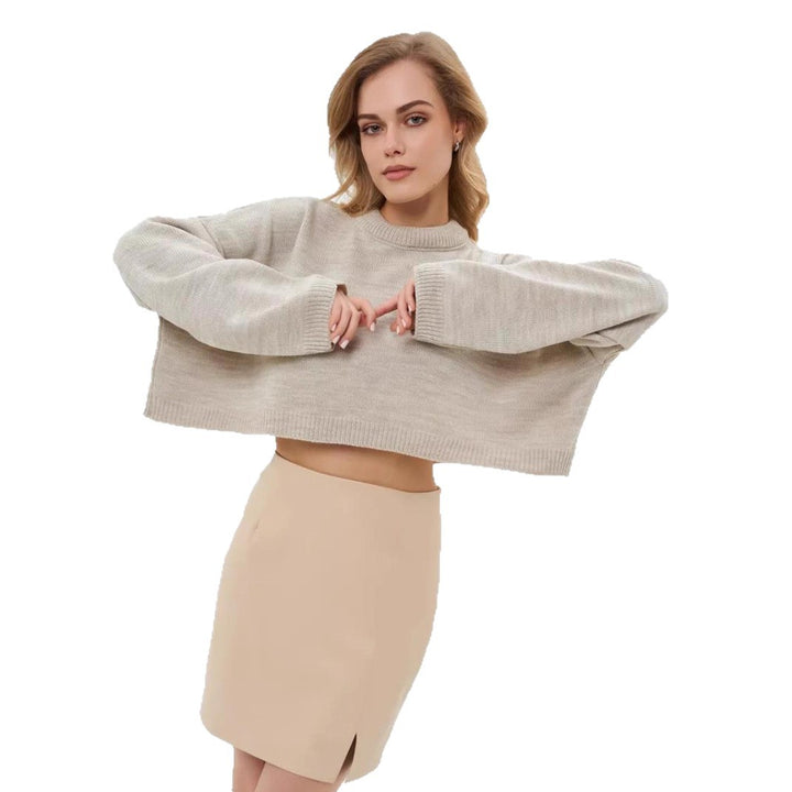 Damen Crop-Pullover im lässigen Oversized-Stil mit weiten Ärmeln und strukturiertem Design Drune