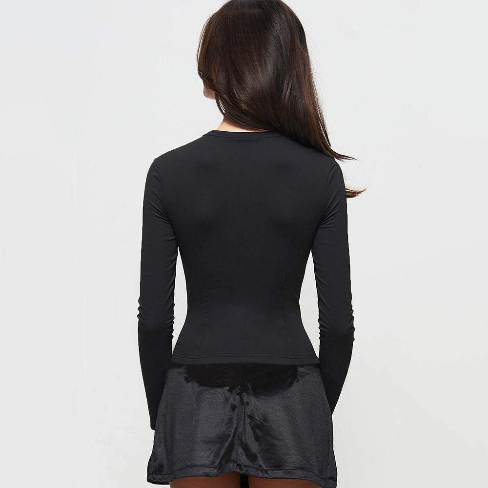 Damen Langarmoberteil mit rechteckigem Ausschnitt und eleganten Rüschendetails Drune