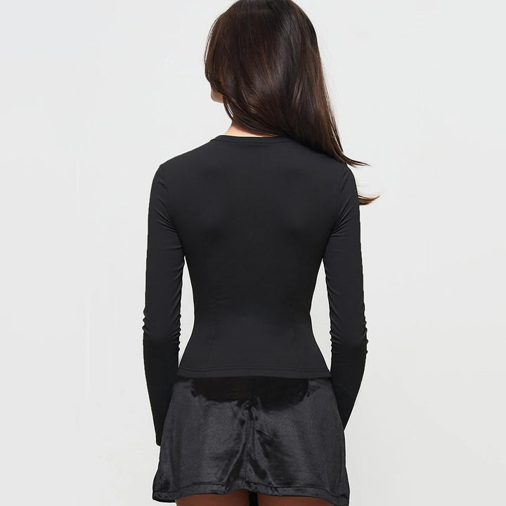 Damen Langarmoberteil mit rechteckigem Ausschnitt und eleganten Rüschendetails Drune