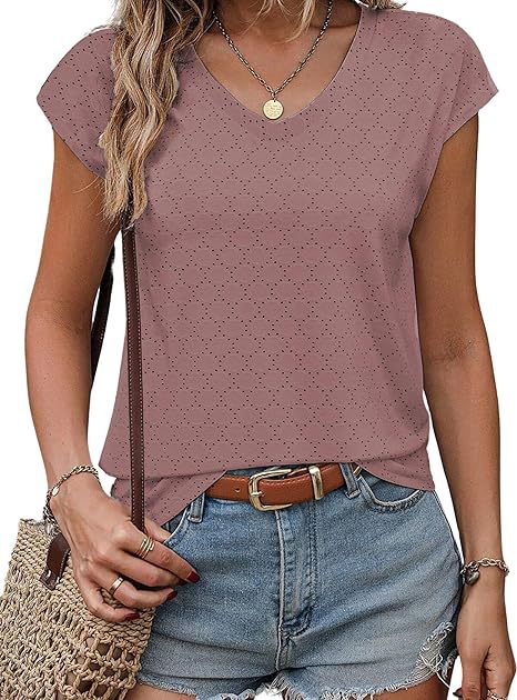 Damen V-Ausschnitt Kurzarmshirt mit strukturiertem Design Drune