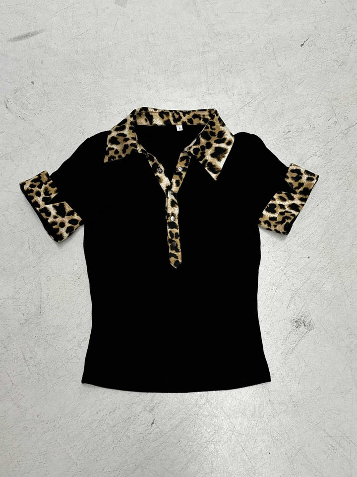 Damen Poloshirt mit Leopardenmuster-Details Drune