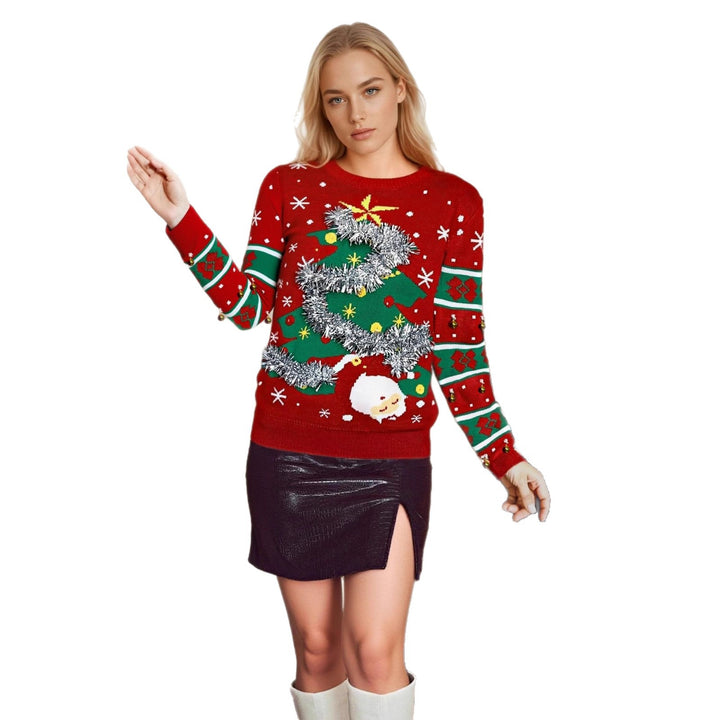 Damen Festlicher Pullover mit Wintermotiv und 3D-Elementen Drune