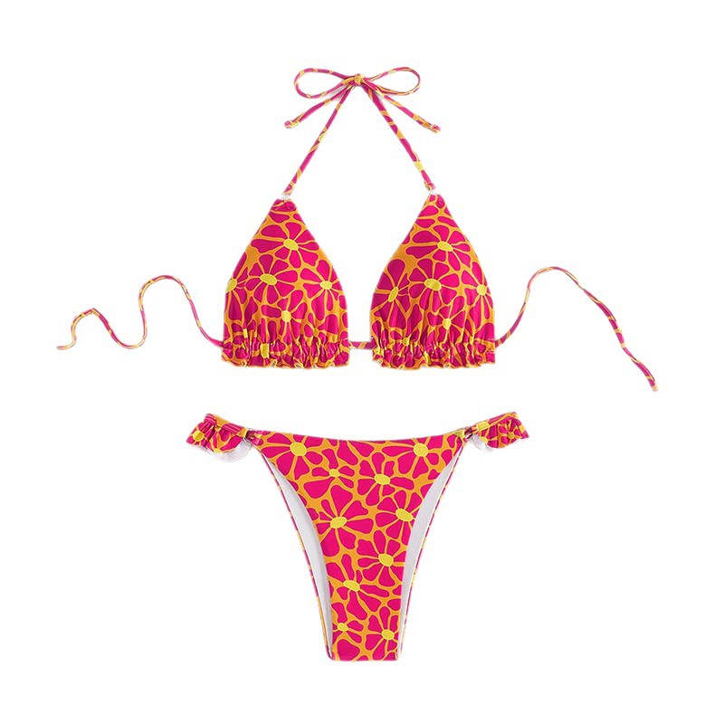 Damen Triangel-Bikini mit verstellbaren Trägern und Rüschendetails Drune