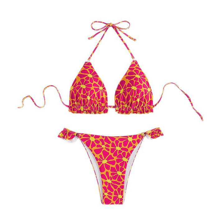 Damen Triangel-Bikini mit verstellbaren Trägern und Rüschendetails Drune