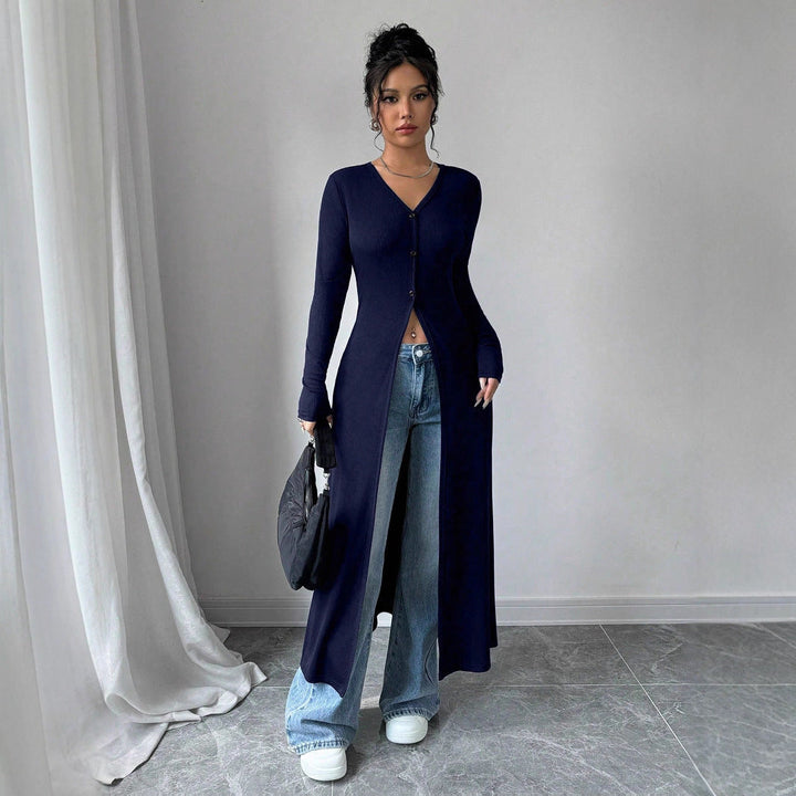 Damen Langstrickjacke mit V-Ausschnitt und Knopfverschluss Drune