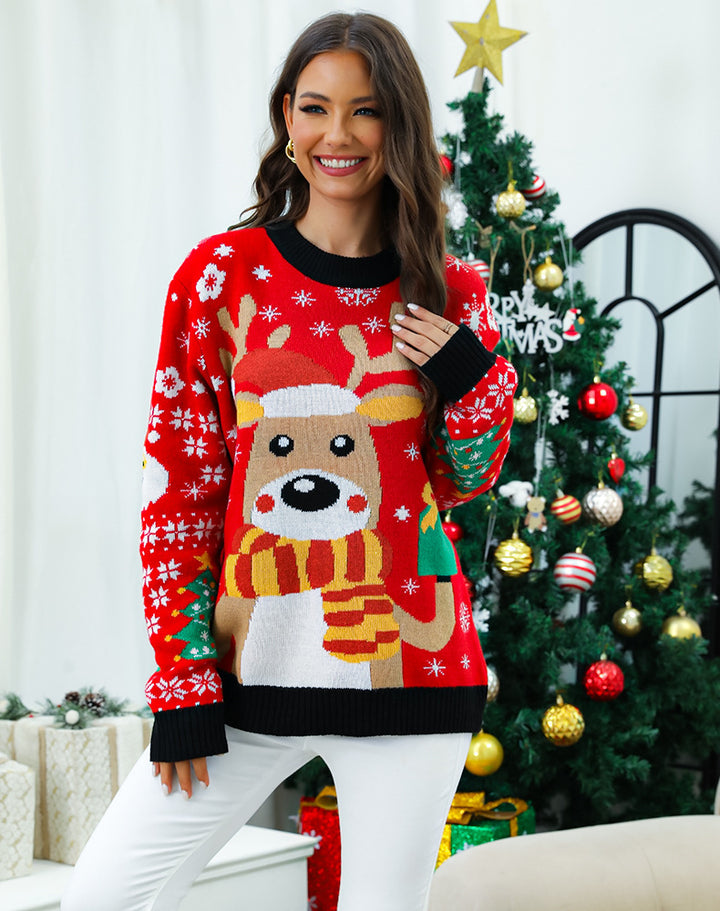 Damen Weihnachtspullover mit festlichem Rentiermotiv und strukturiertem Design Drune